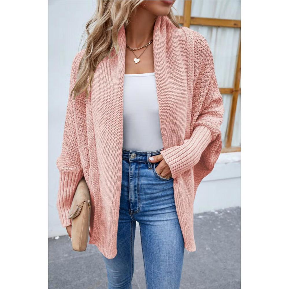 NEW EPRETTY draped open knit batwing cardigan in pink